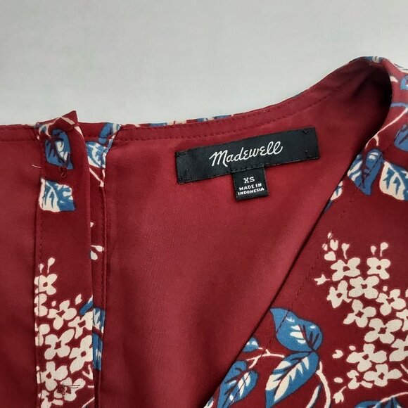 Madewell Floral Burgundy Button Back Long Sleeve Dress - Picture 9 of 14